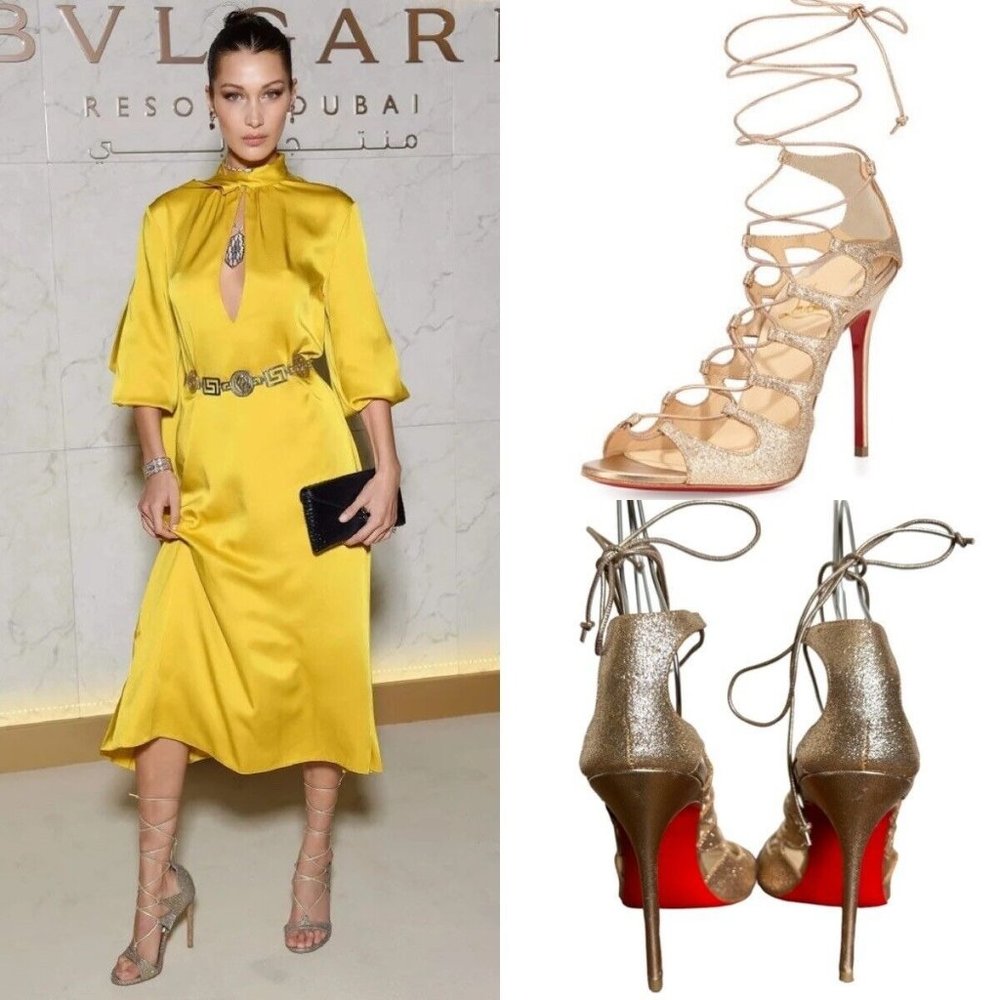 Christian Louboutin Gold Lace-Up Heels